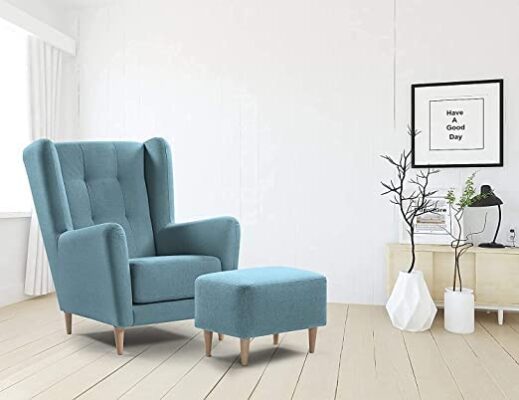 A to Z Furniture Wing Chair for Living Room Bedroom High Back Arm Chair Cushioned Lounge Chair Single Seater Sofa |Luxury Rest Chair Arm Chair (Light Blue)
