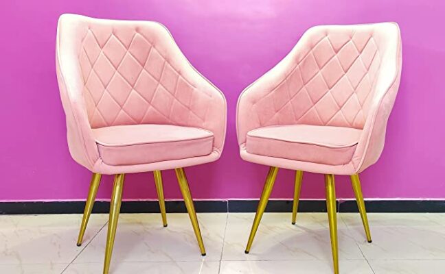 My Art Design - Pair of 2 Stylish, High Back Modern, Elegant & Comfortable Velvet Arm Shell Chairs (2 Chairs) (Pink)