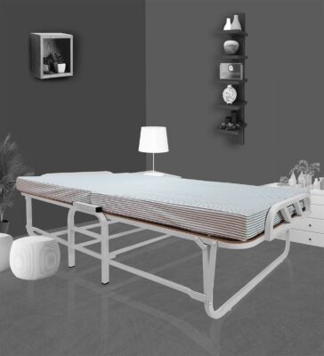 Freddie Roll-Away Single Bed with 4 inch Thick Foam Mattress in Grey Finish